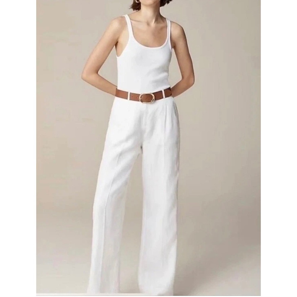 J.Crew Essential Wide Leg Pant White 100% Linen Trouser Women 2 Career Capsule